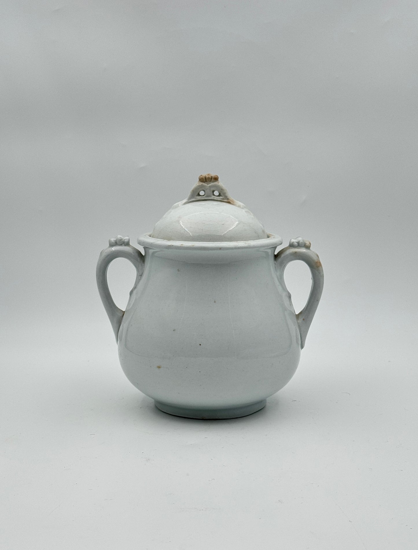 Royal Patent Ironstone Sugar Bowl – Burgess & Goddard – Double Handle with Bow Detail – England