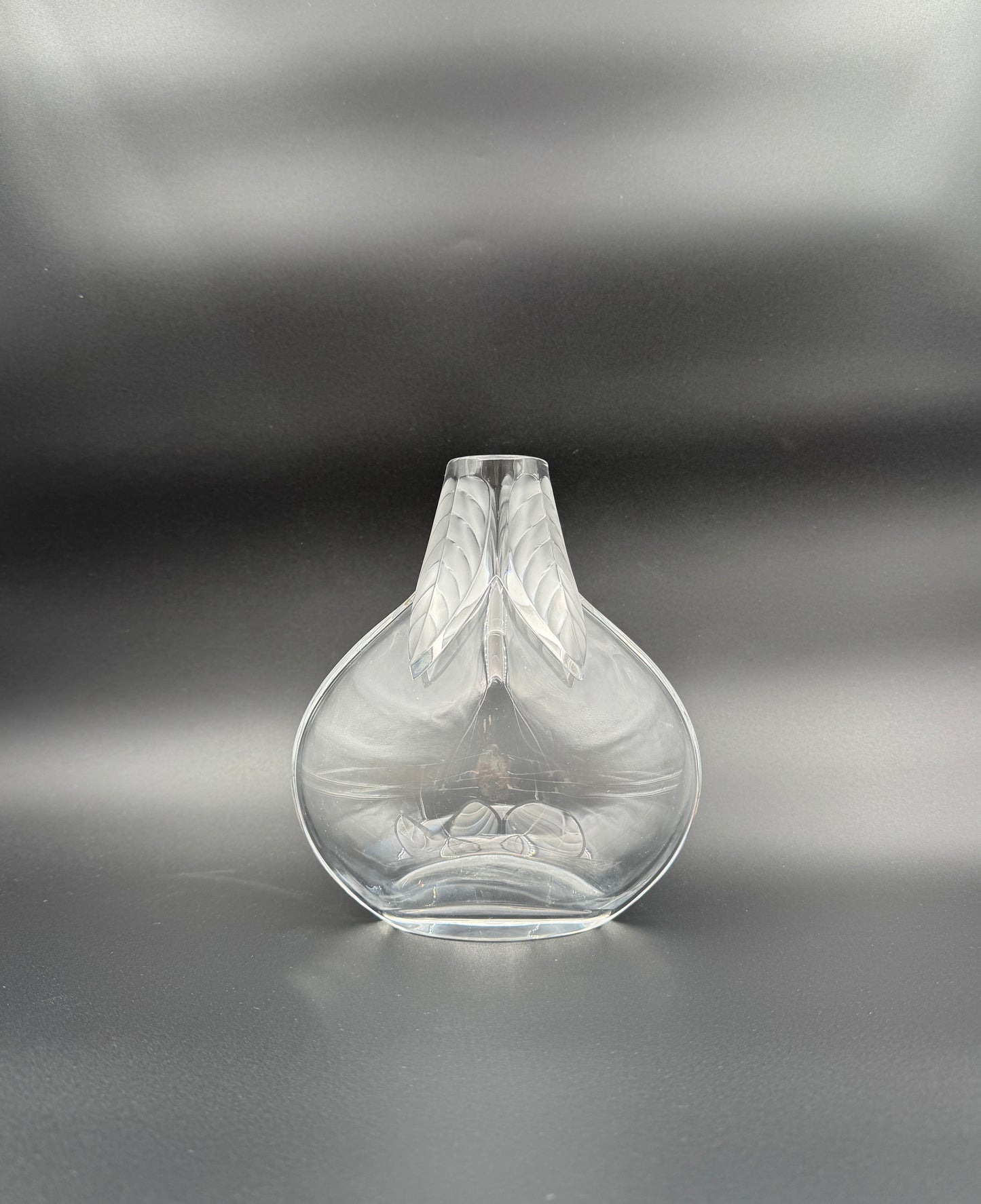 Lalique France Frosted Crystal Osumi Leaf Vase