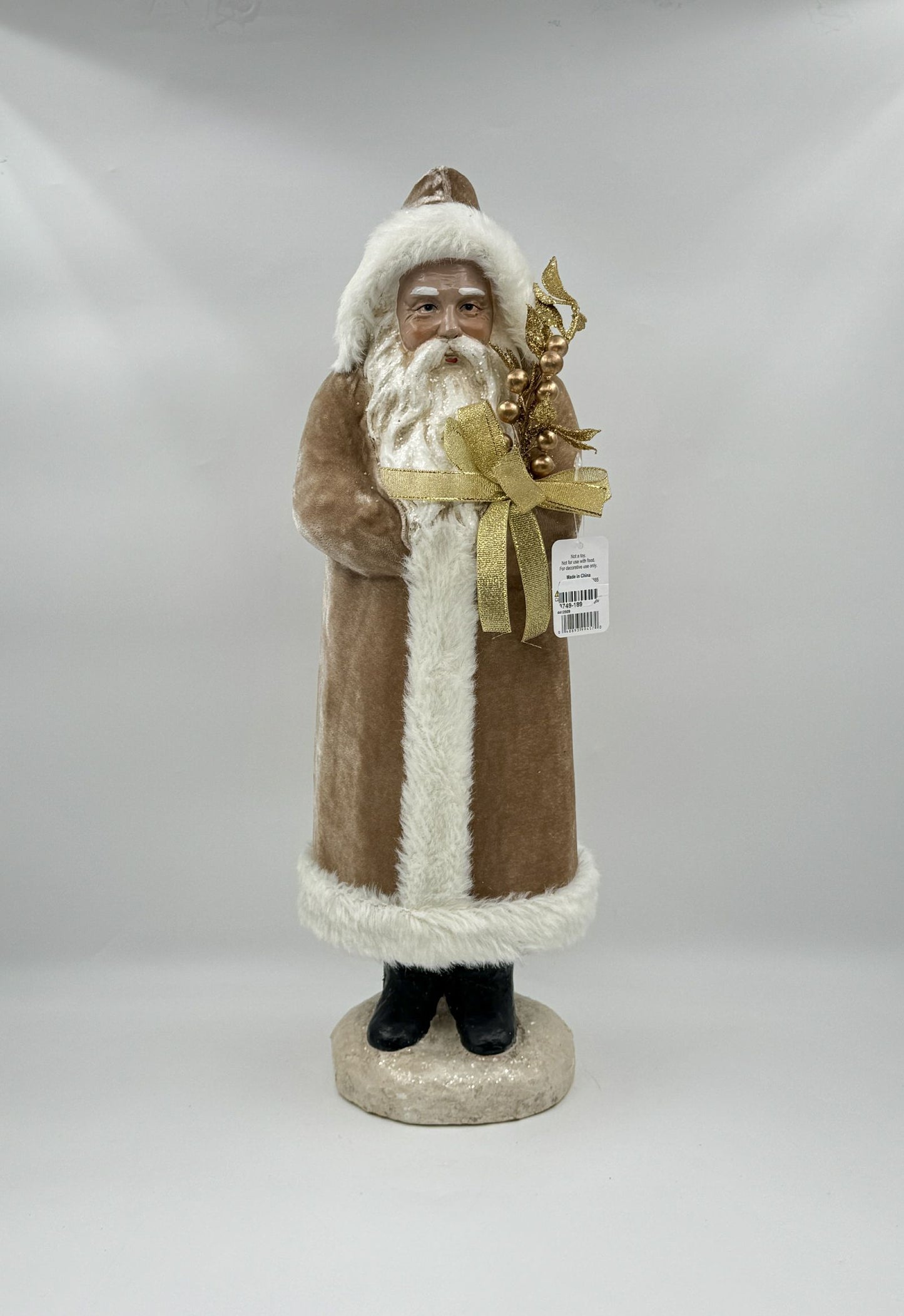 17.25" Champagne Velvet Santa – Raz Imports Figurine