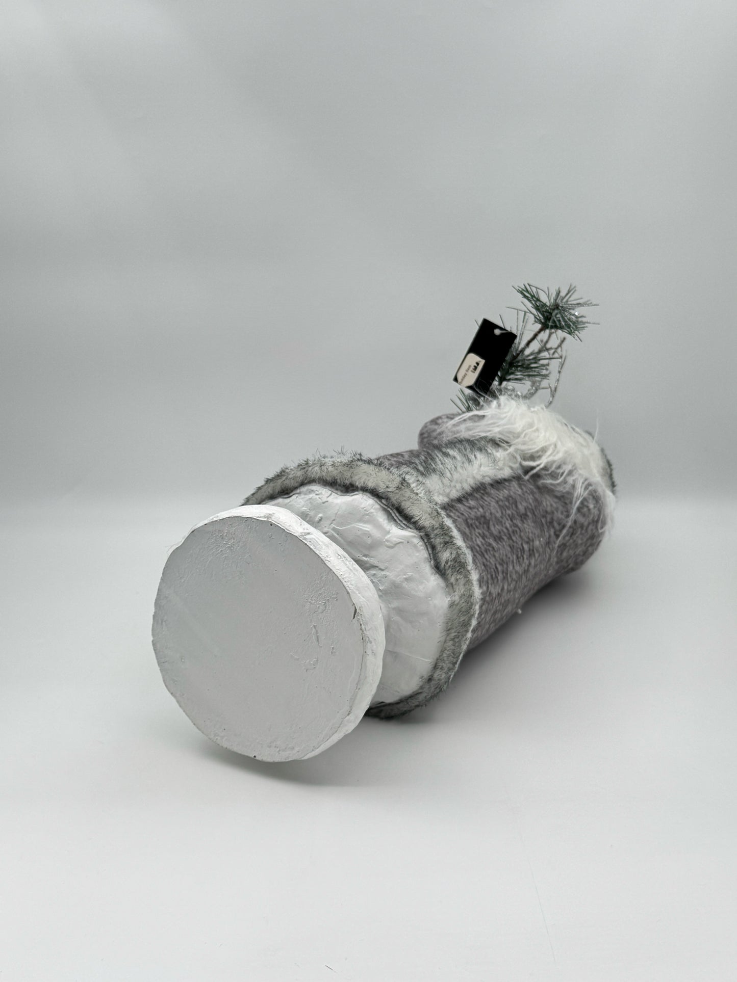 17" Gray Santa Figurine – Faux Fur Coat with Pine Branch