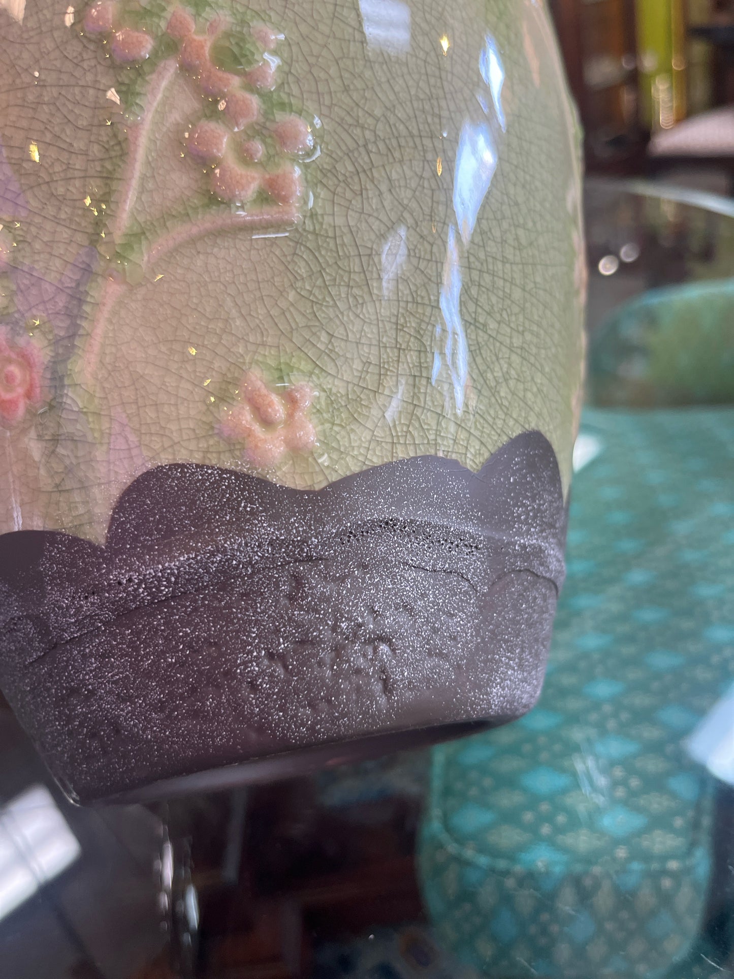 Green Crackle Glaze Cherry Blossom Vase