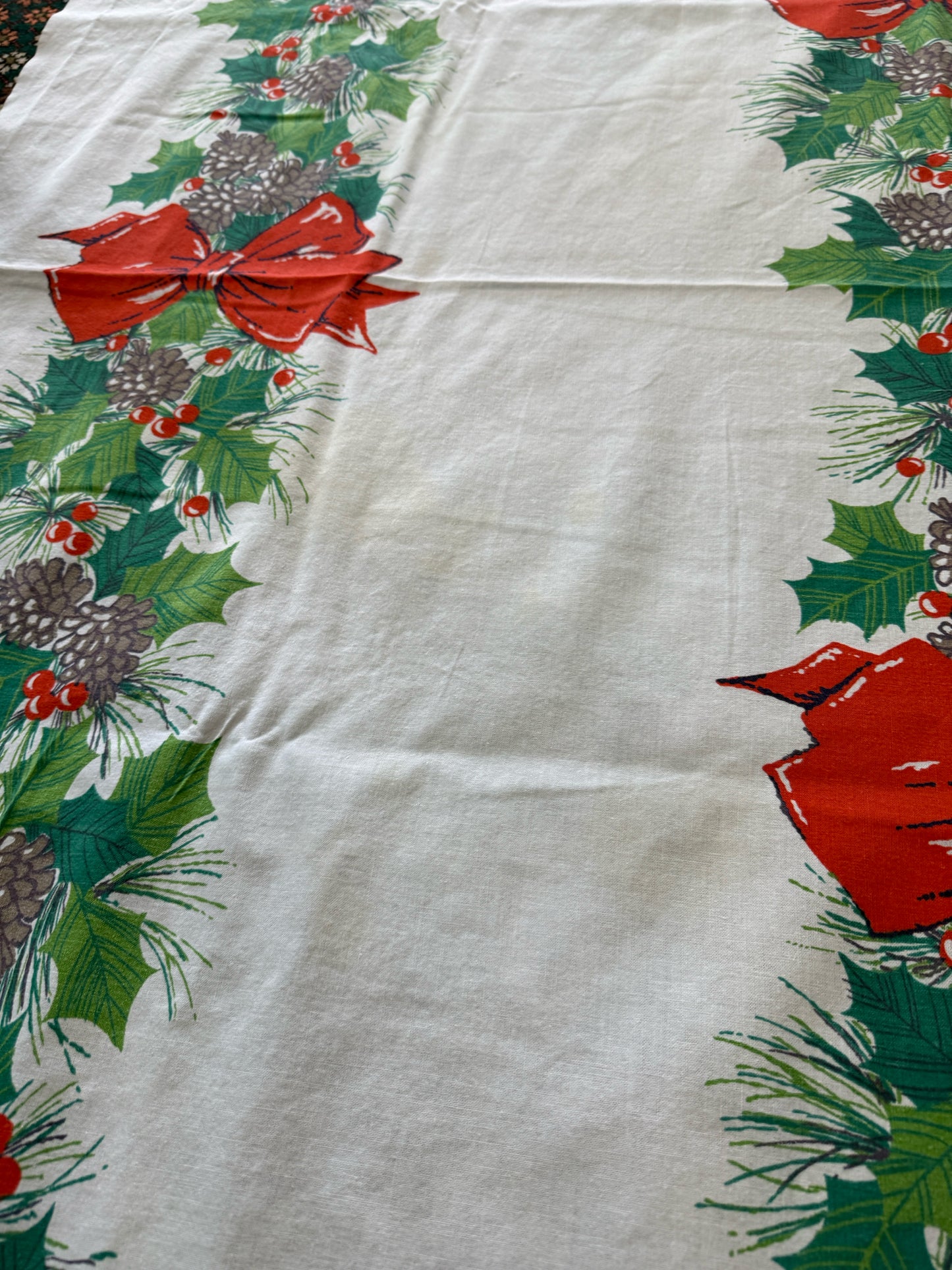 Vintage MCM Christmas Bows Tablecloth