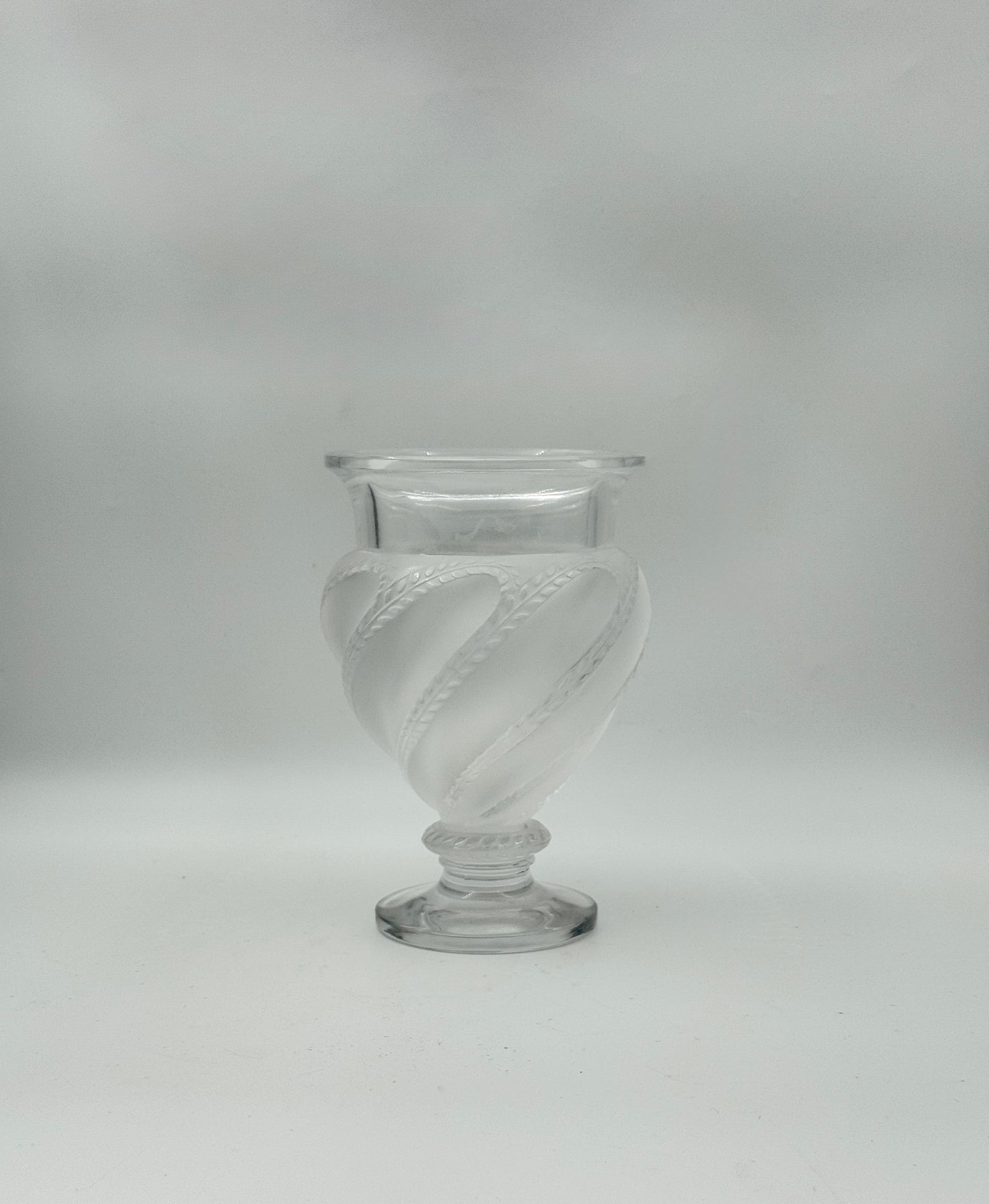 Lalique France Signed Ermenonville Clear and Frosted Swirl Pedestal Vase