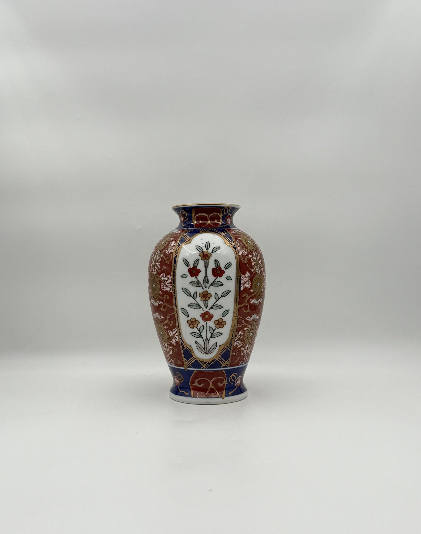 Japanese Imari Style Porcelain Vase, Floral Panels, Red Blue Gold