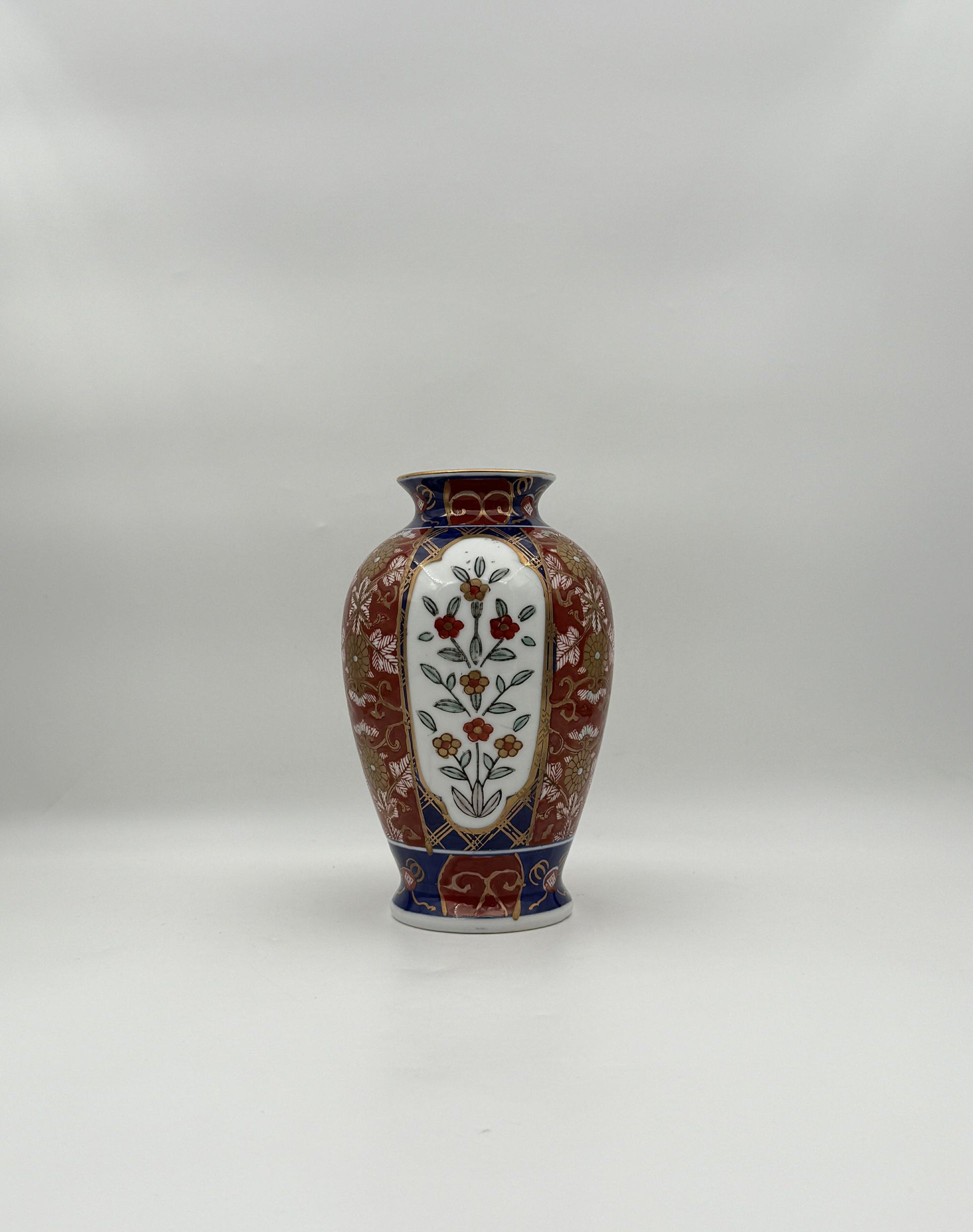Japanese Imari Style Porcelain Vase, Floral Panels, Red Blue Gold