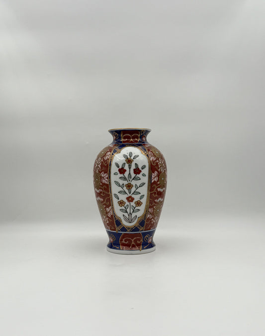 Japanese Imari Style Porcelain Vase, Floral Panels, Red Blue Gold