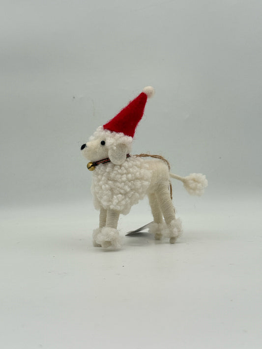 White Poodle Wool Christmas Ornament