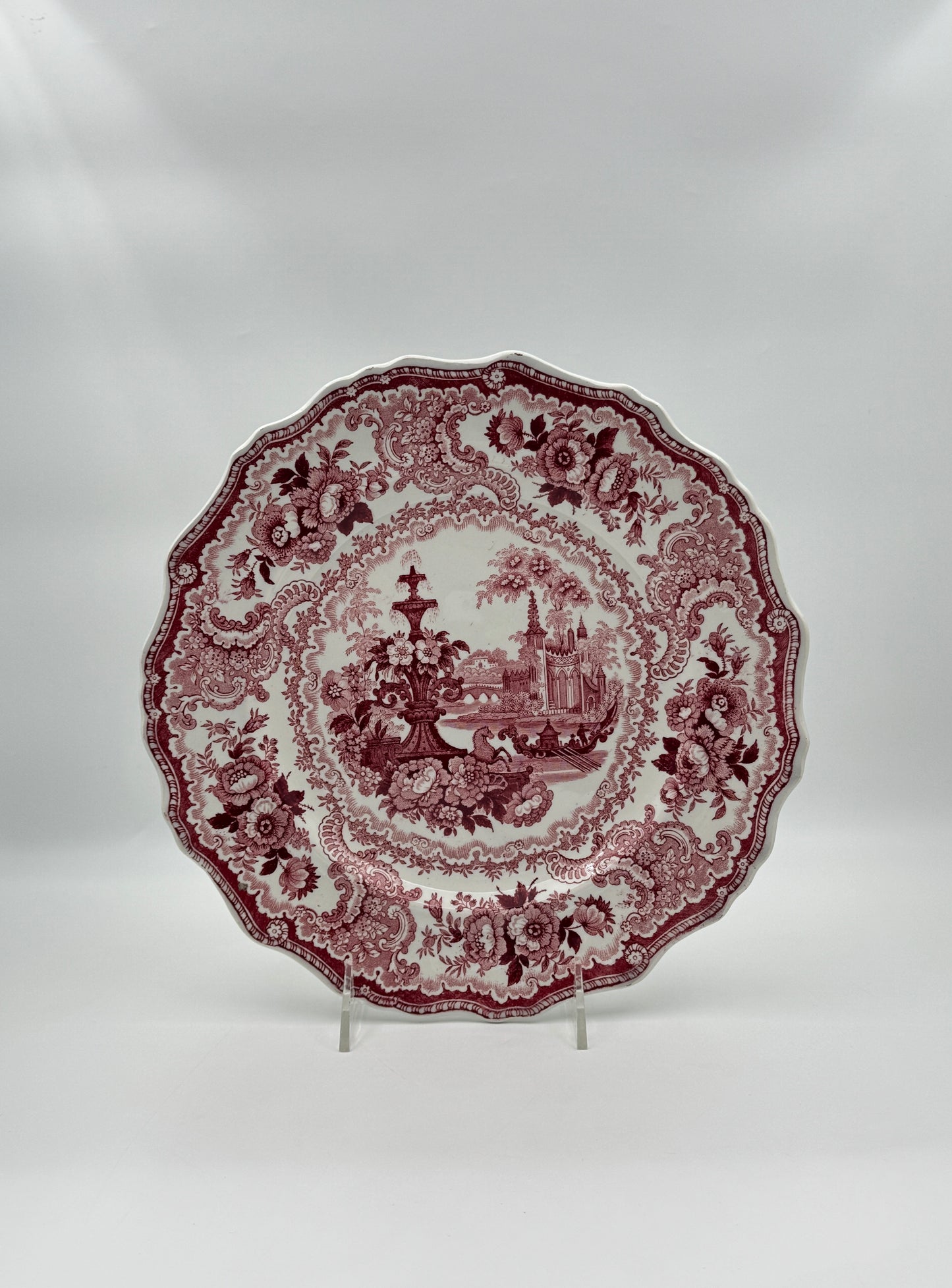 Adams Red Transferware Plate – "Fountain Scenery" England, c.1850