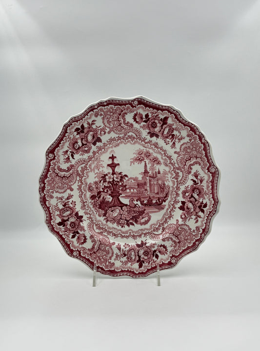 Adams Red Transferware Plate – "Fountain Scenery" England, c.1850