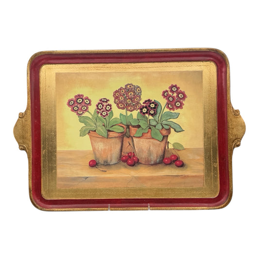 Vietri Cherries And Flowers Large Tray Made In Italy