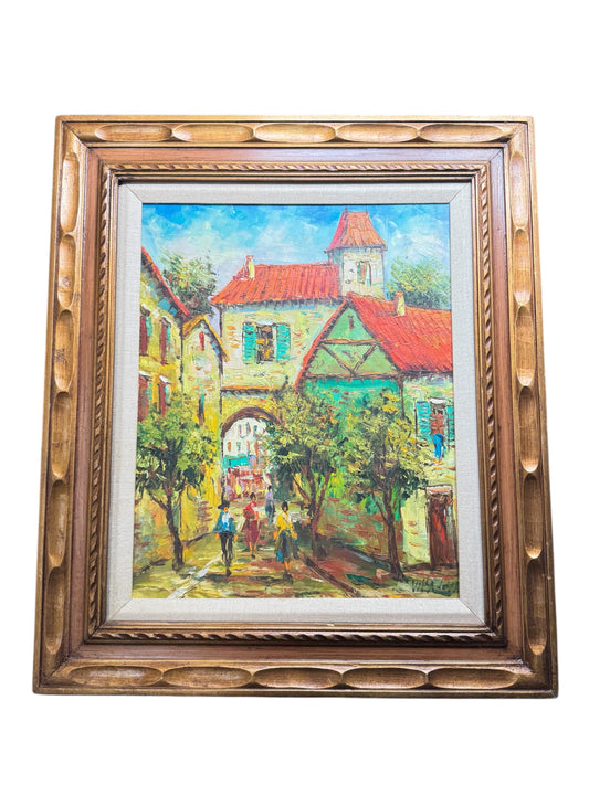 Oil on Canvas French Village Street Scene Original Signed Artwork