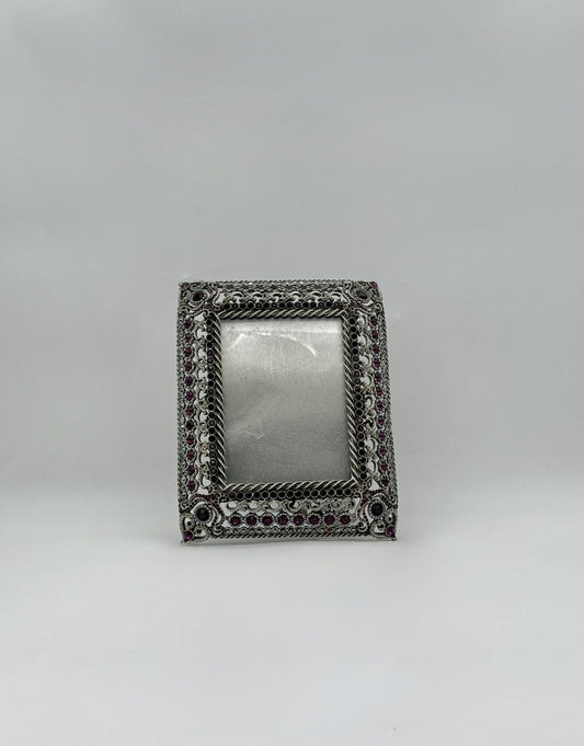 Jay Strongwater Rectangular Frame, Silver w/ Garnet Swarovski Crystals