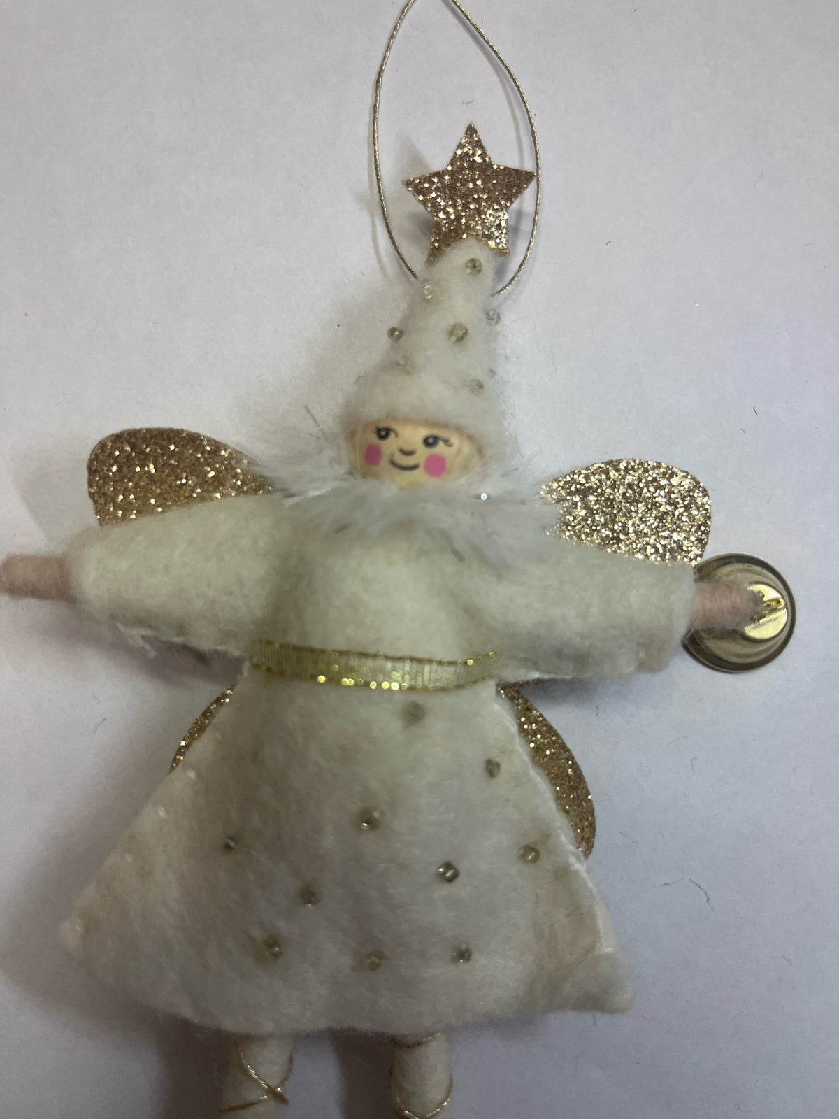 Pixie Ornament Dressed As Angel With Bill