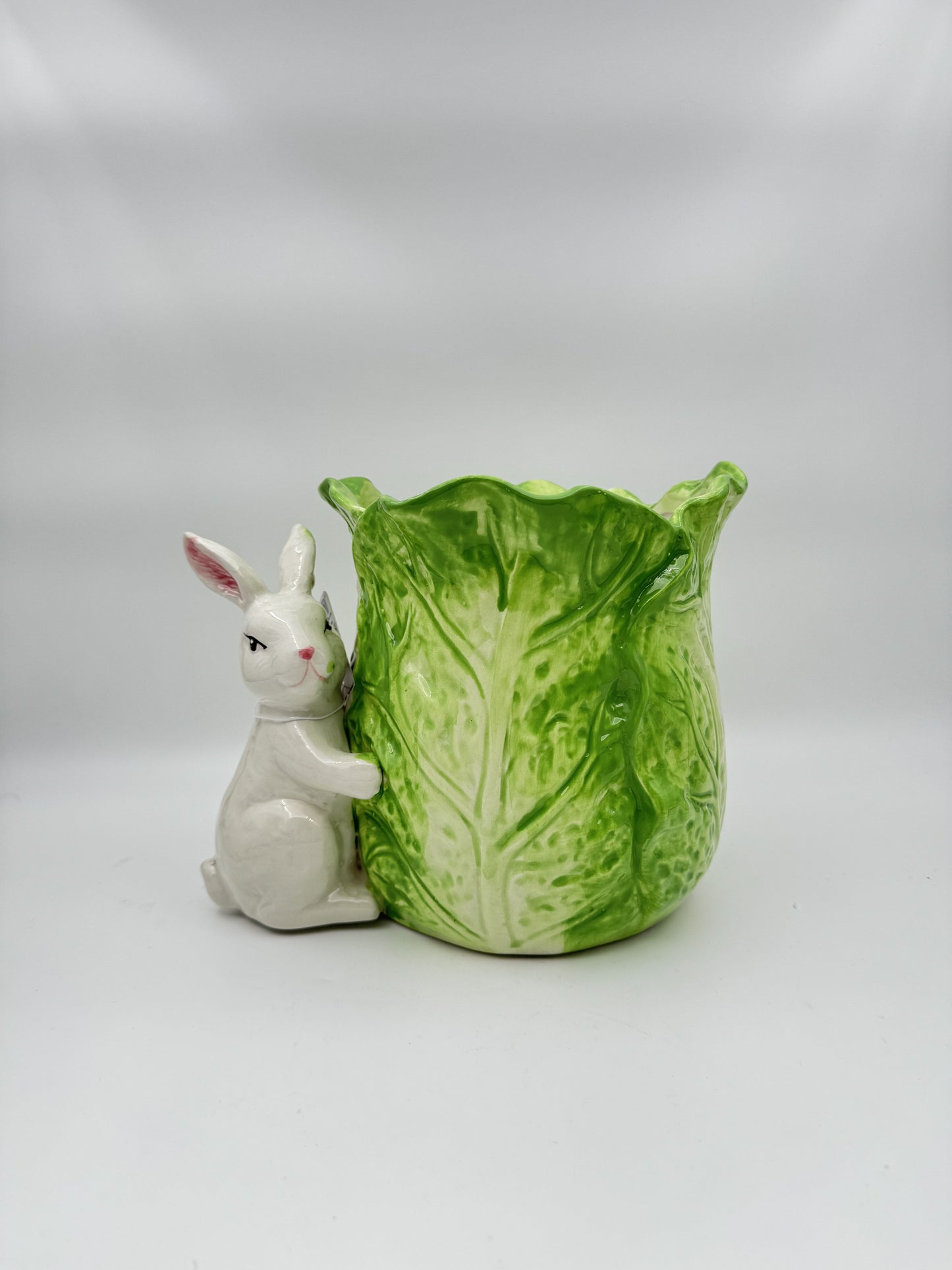 Raz Imports 2024 The Carrot Patch 9" Green Cabbage Container with Bunny – Charming Easter Decor