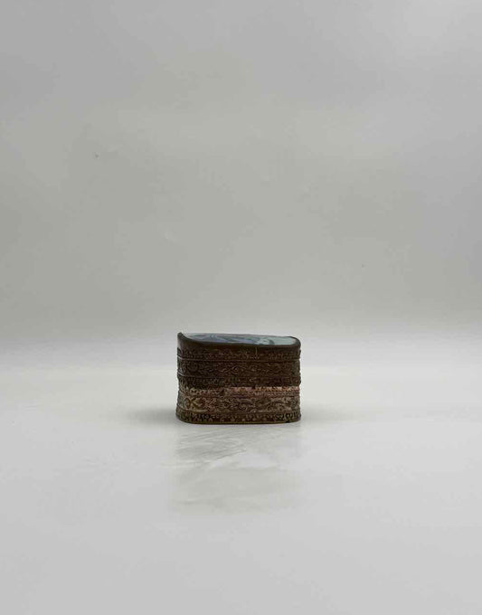 Chinese Porcelain Shard Trinket Box Metal Case Blue White Decor Art