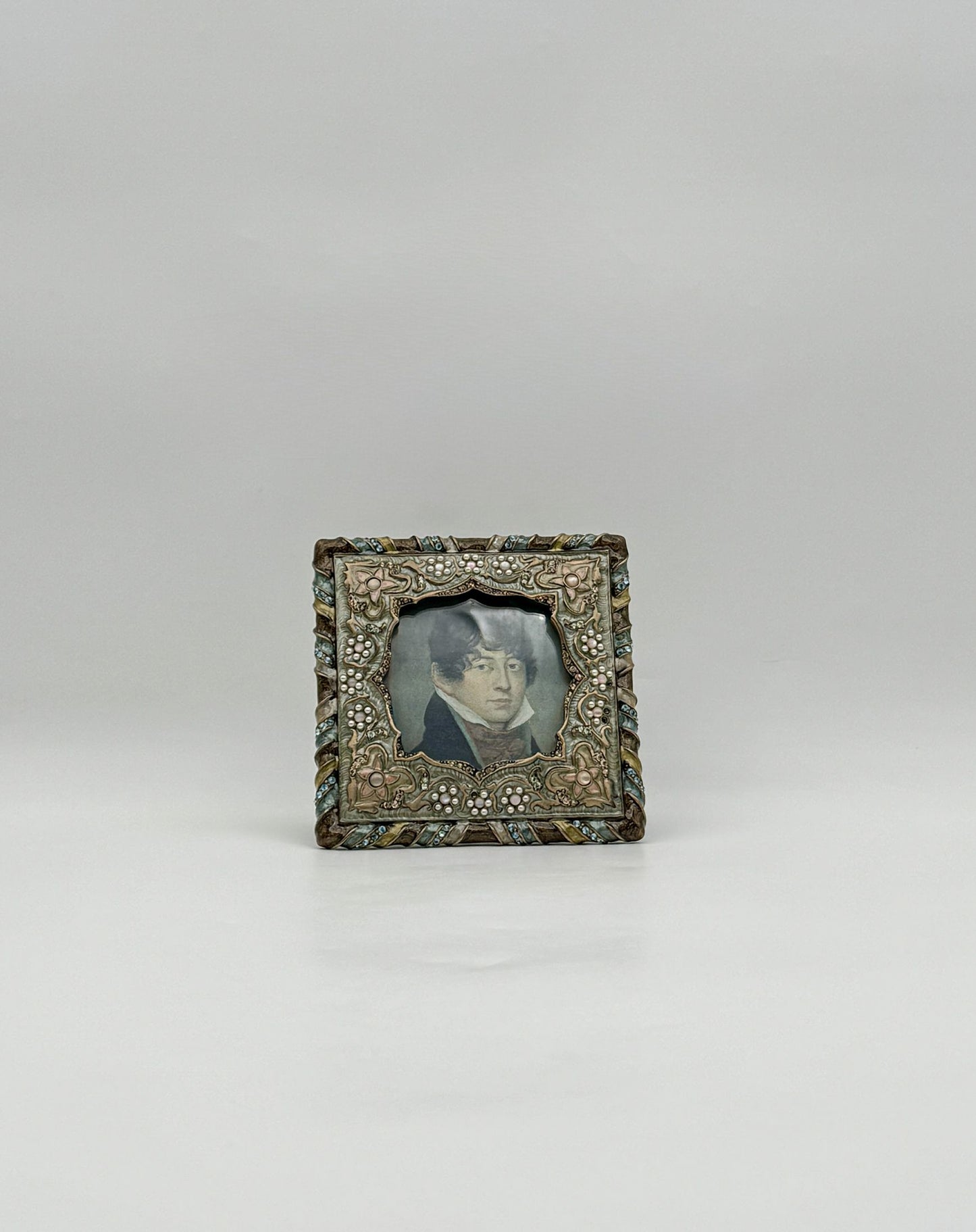 Jay Strongwater Square Turquoise Frame with Swarovski Crystals & Pearls