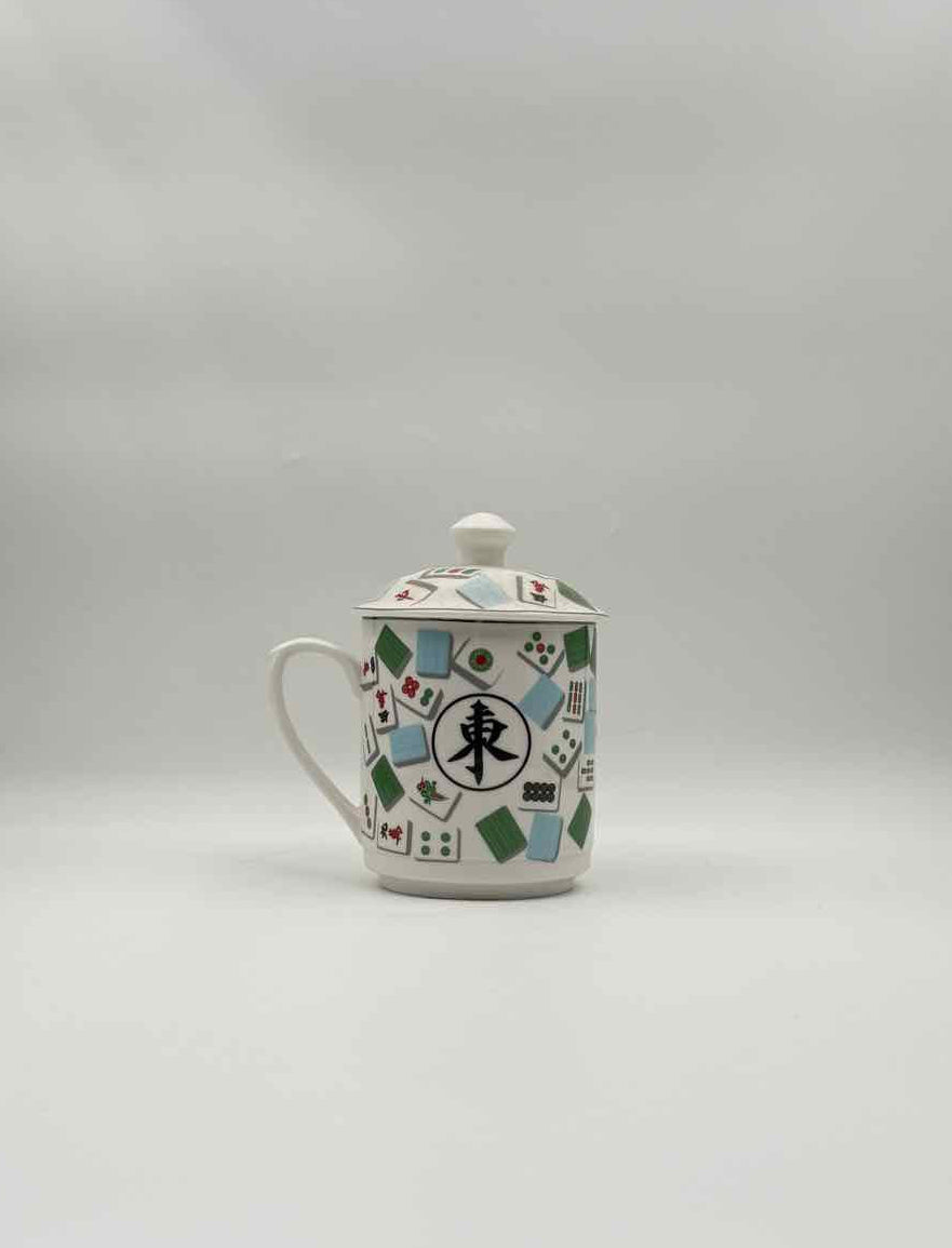 Bone China Mahjong Lidded Mugs – Set of 4 Collectible Tea Cups