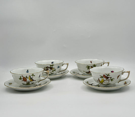 Herend Porcelain Cup & Saucer Set – Rothschild Bird & Butterfly – Set of 4