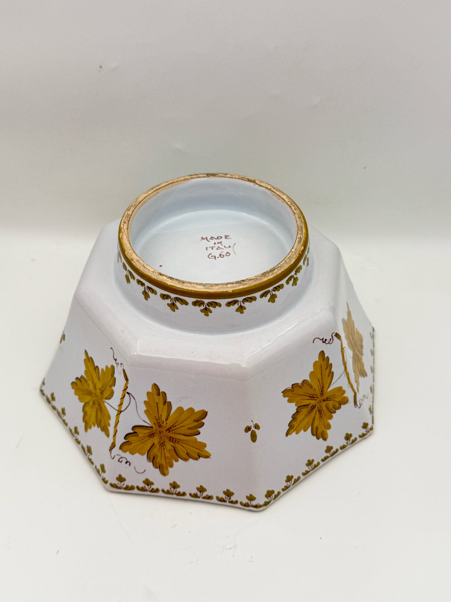 Octagonal White And Olive Green Bowl Made In Italy