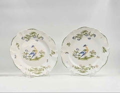 Pair of French Faience Peacock Bird Plates – Moustiers France