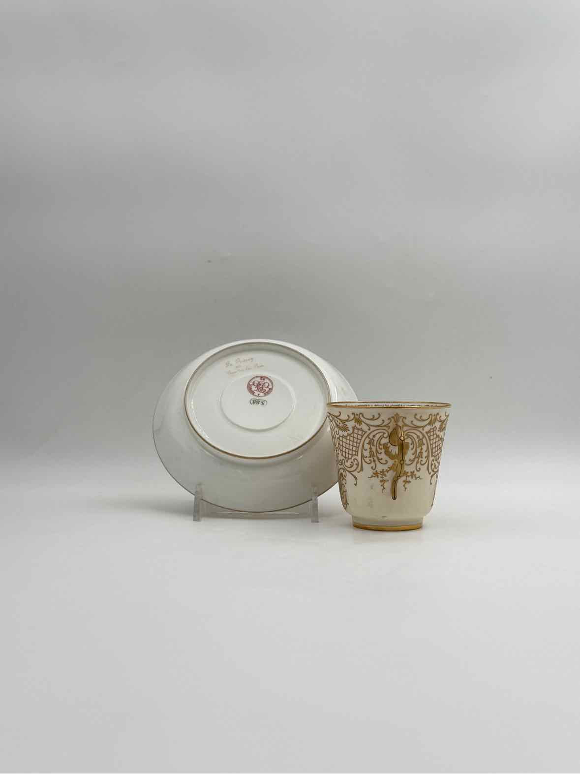 Antique 1900 Sevres Lovers Series Set Of Five Handpainted Teacups And Saucers