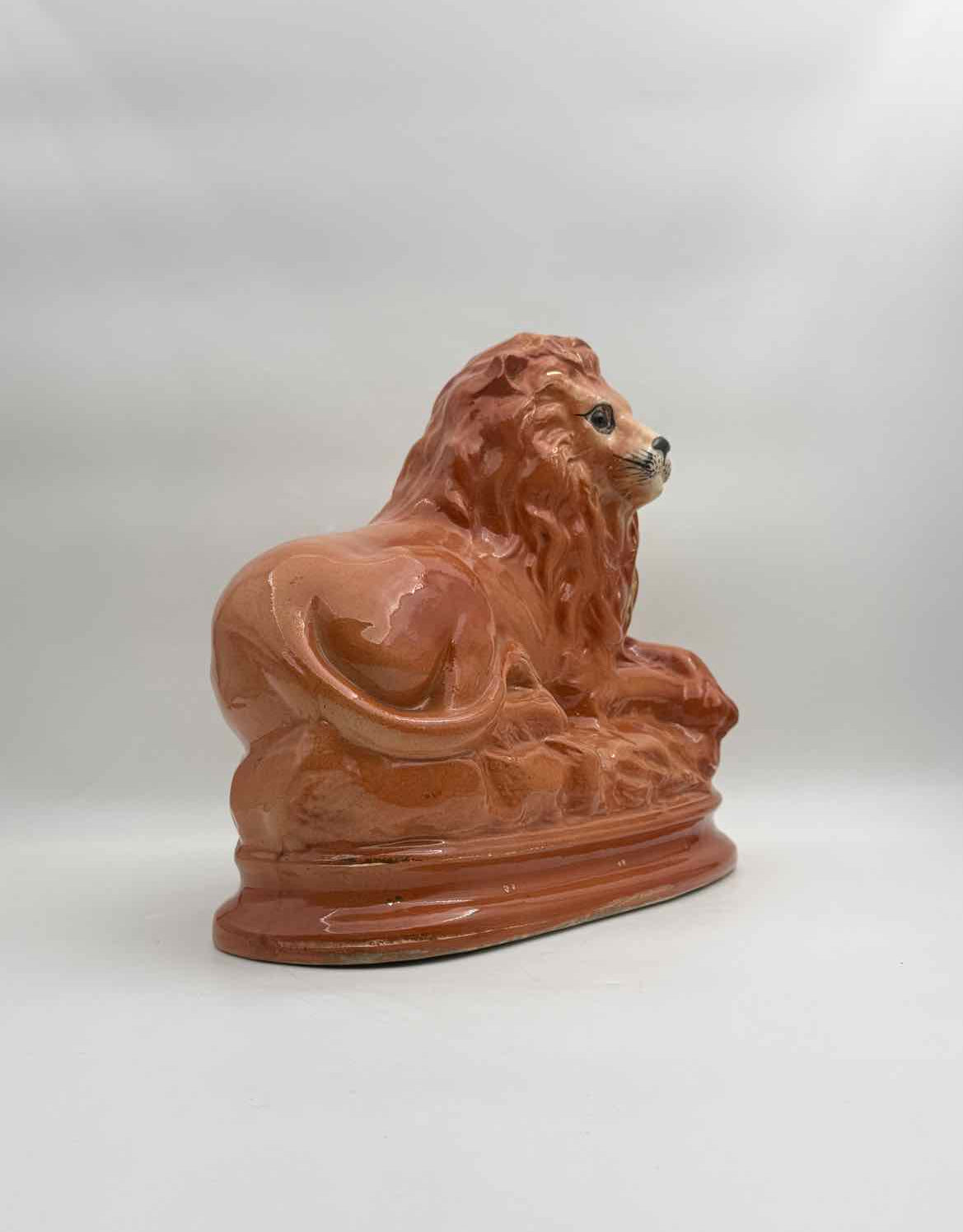 Antique Victorian Staffordshire Style Pair Ceramic Lions Decor