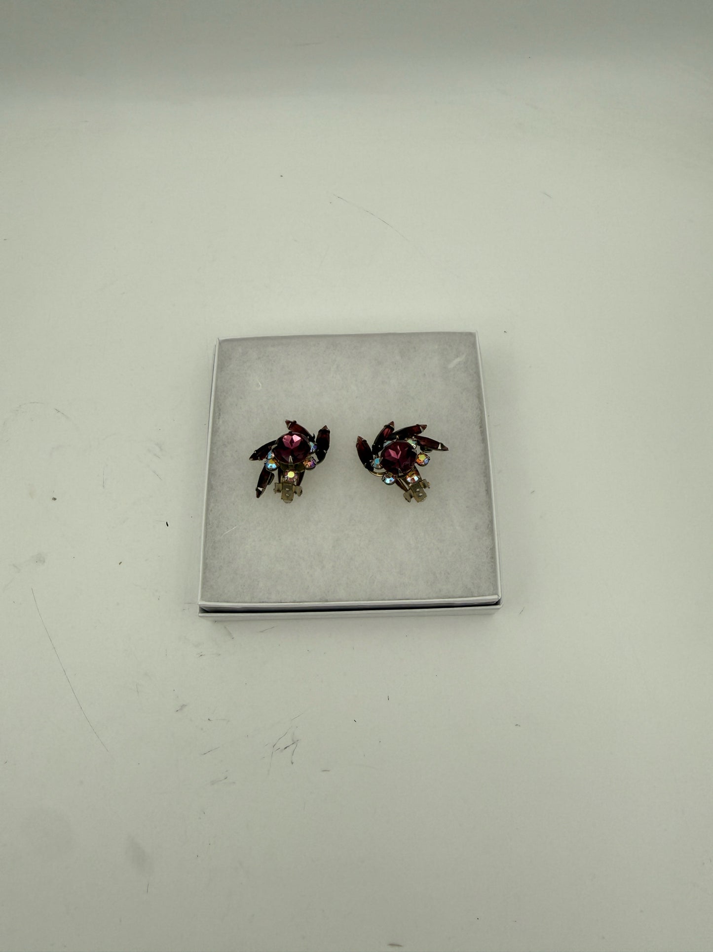 Vintage Purple Stone Rhinestone Clip On Earrings
