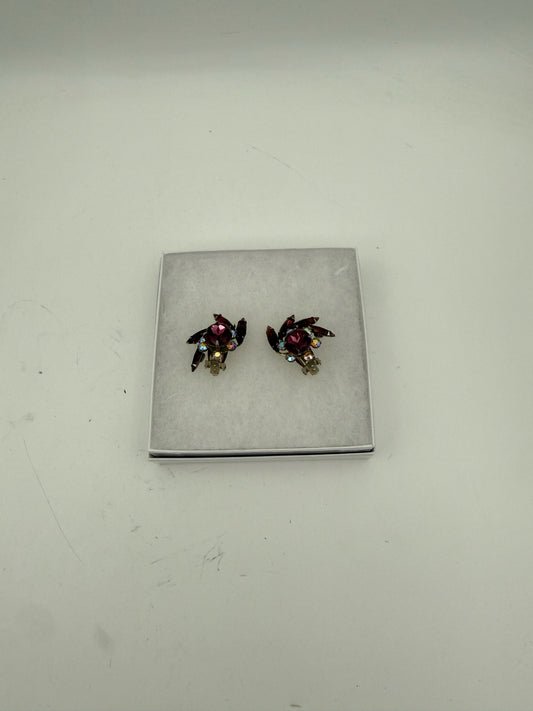 Vintage Purple Stone Rhinestone Clip On Earrings