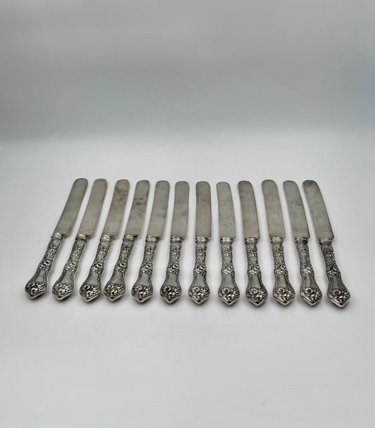 Set of 12 Sterling Handled French Blade Knives – Floral Pattern