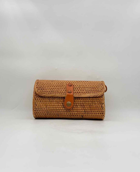 Ata Rattan Convertible Clutch Crossbody Natural Brown Woven Purse Bag