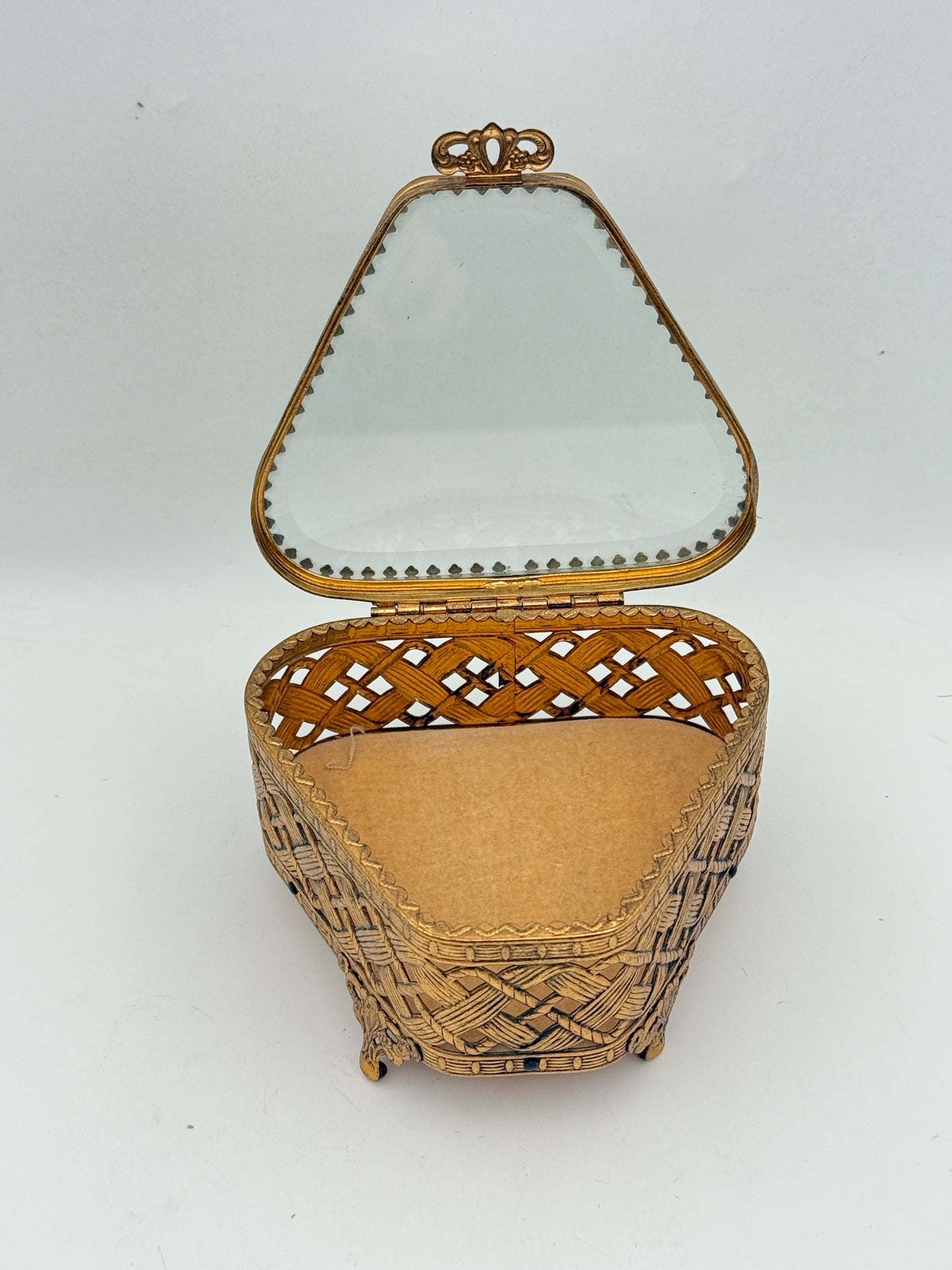 Vintage Gold Tone Jewelry Casket Box