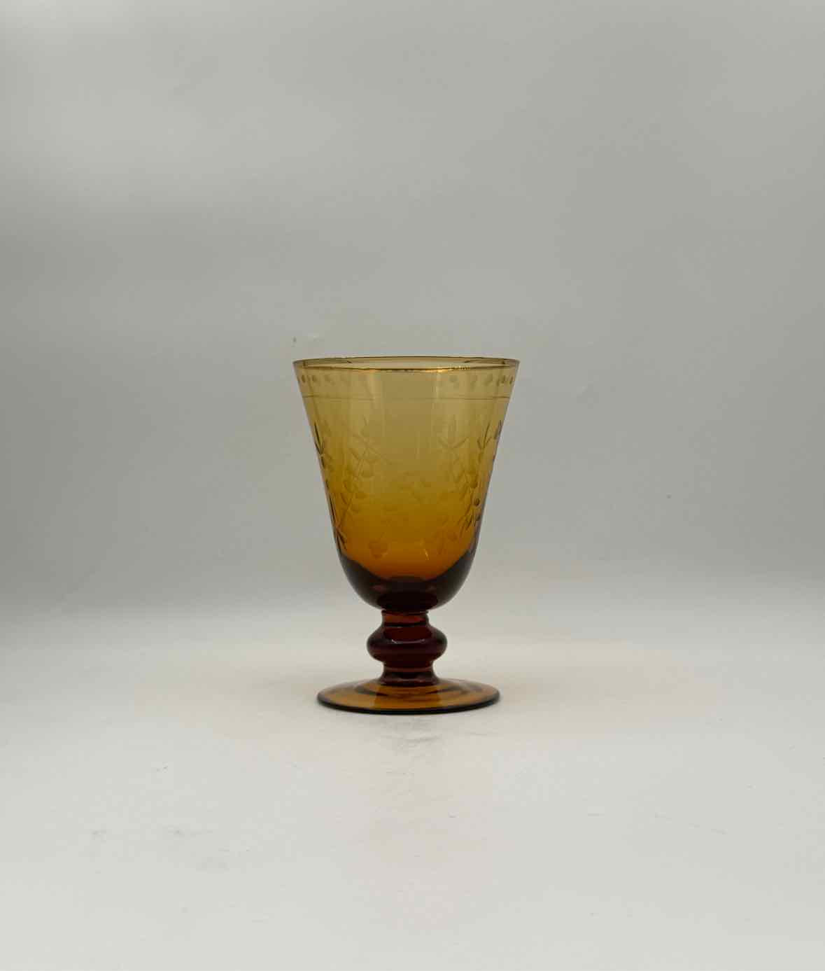 Set Of Eight Amber Etched Glass Aria Goblets