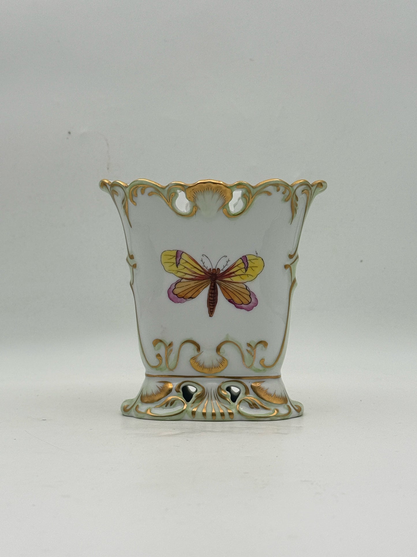 Herend Pierced Butterfly And Flower Vase