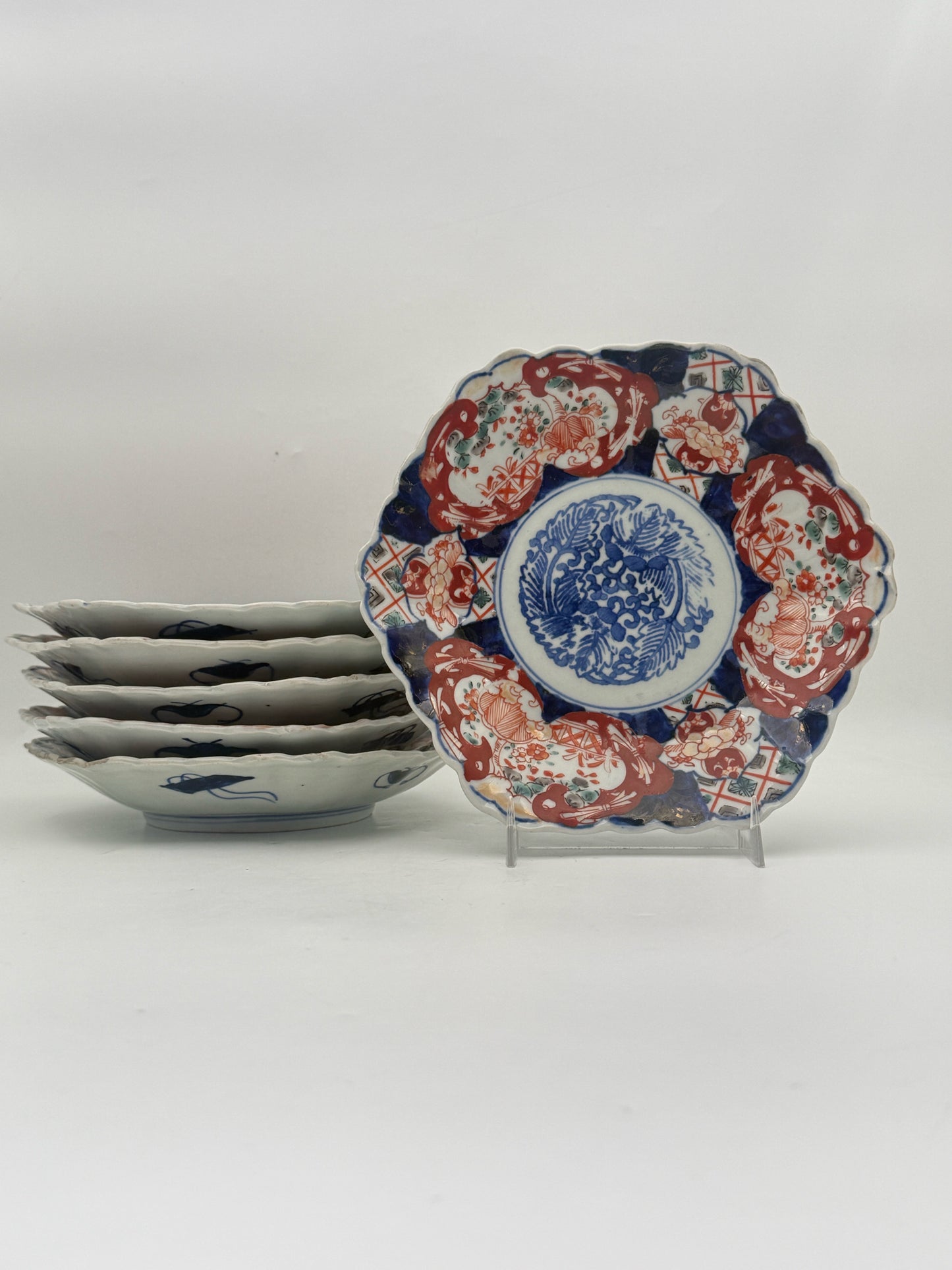 Antique Japanese Imari Shallow Bowls- Set Of 6