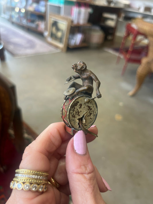 Antique Cold Painted Vienna Bronze Monkey On Drum Figurine