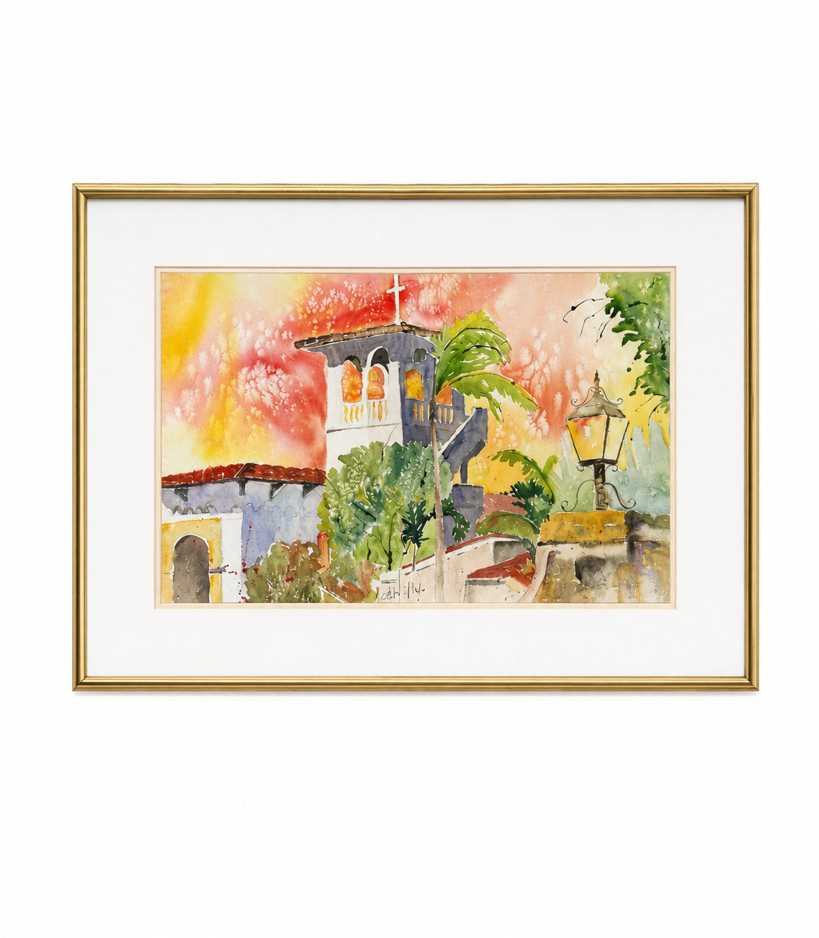 Palos Verdes California Historic Building Framed Watercolor