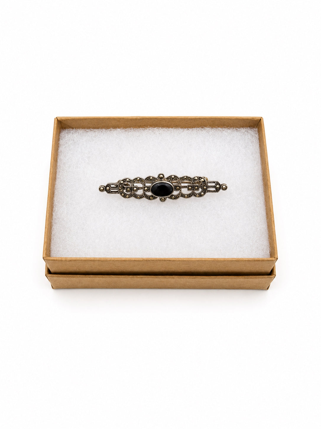 Sterling Silver Brooch With A Black Stone