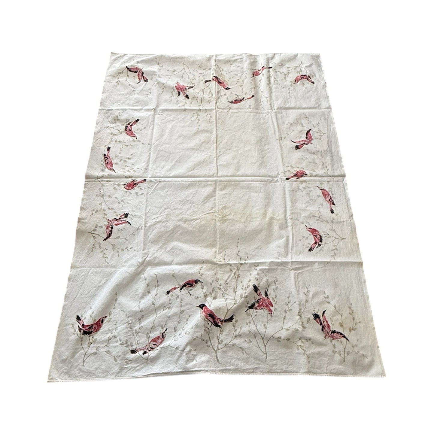 Vintage Midcentury Cardinal Bird Tablecloth
