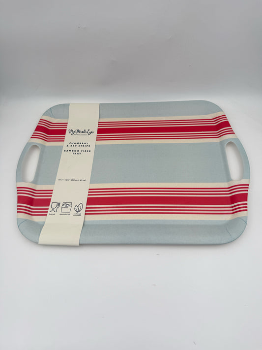 Chambray And Red Stripe Bamboo Tray