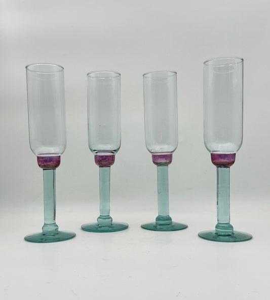 Pfaltzgraff Juniper Green And Purple Champagne Flutes- Set Of Four