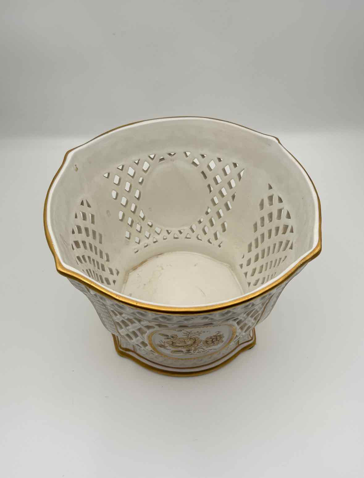 Vintage Italian White Gold Pierced Porcelain Cachepot Planter Decor