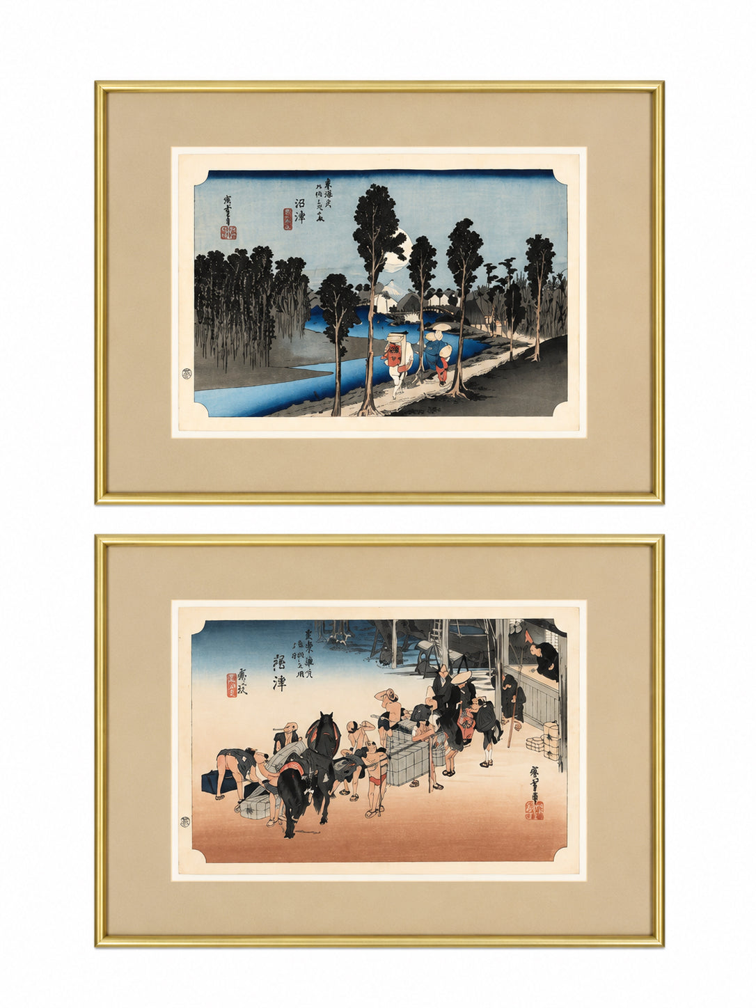 Hiroshige Framed Japanese Woodblocks- Set Of 2