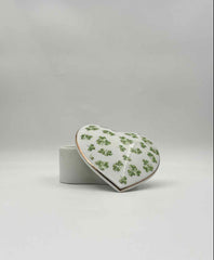 Vintage Shamrock Heart Shaped Porcelain Trinket Box