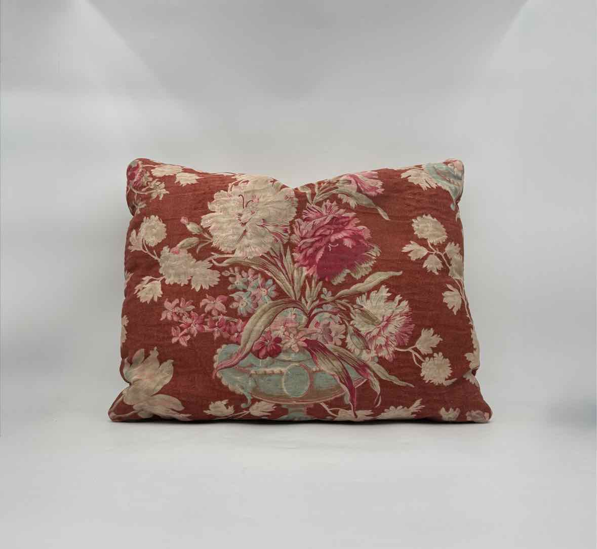 Antique French Decorative Red Floral Pillows Set Of 3