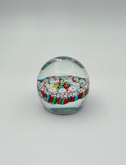 Murano Glass Paperweight – Millefiori Floral Canes – Red, Blue & White