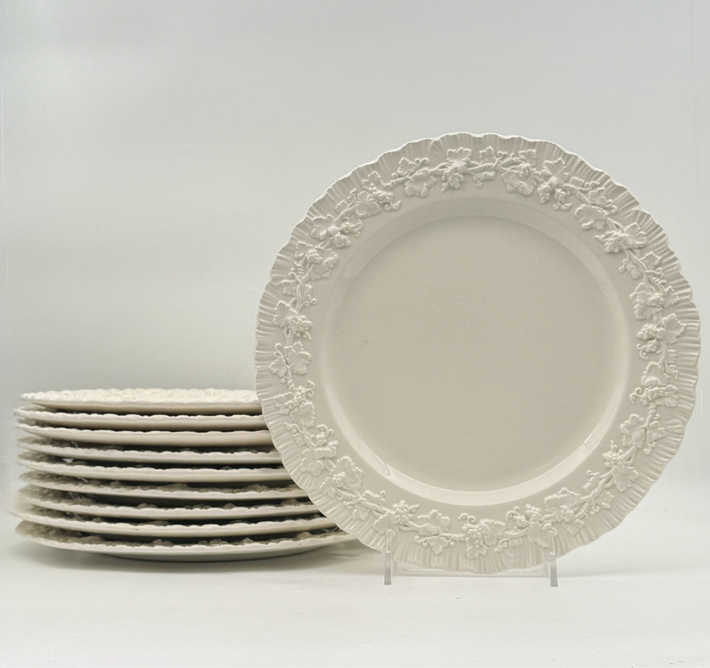 Wedgwood Queensware Cream On Cream Dinner Plates With Shell Edge- Set Of 10