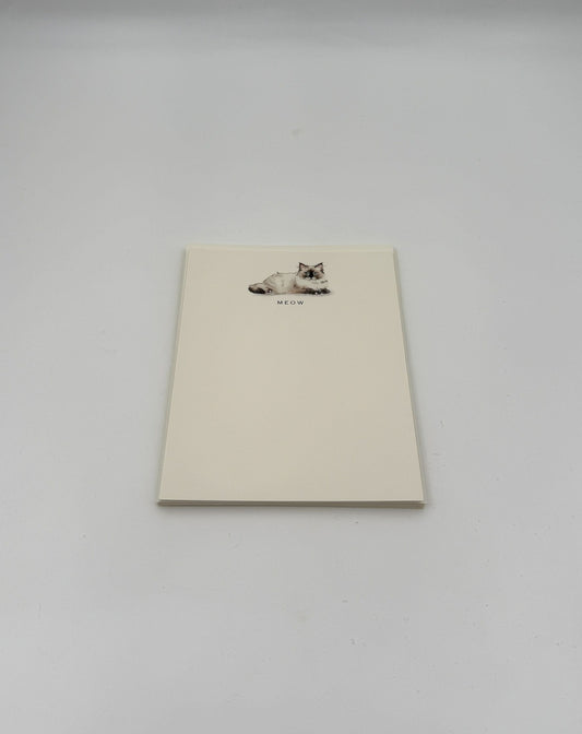 Cat Notecards – “MEOW” Reclining Blue-Eyed Cat – Set of 6 by Fable & Sage