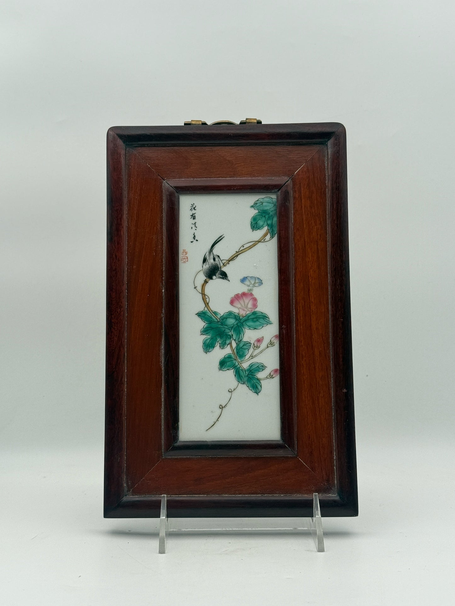 Vintage Pair Of Chinese Famille Rose Porcelain Plaques