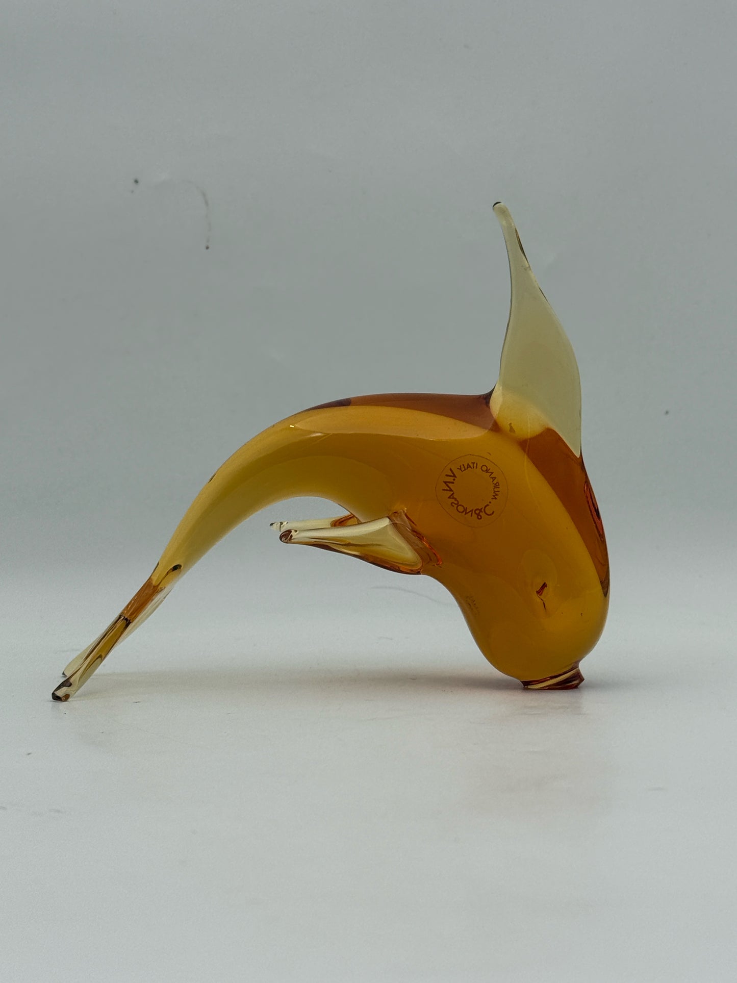 V Nason Murano Glass Yellow Orange Dolphin Figurine