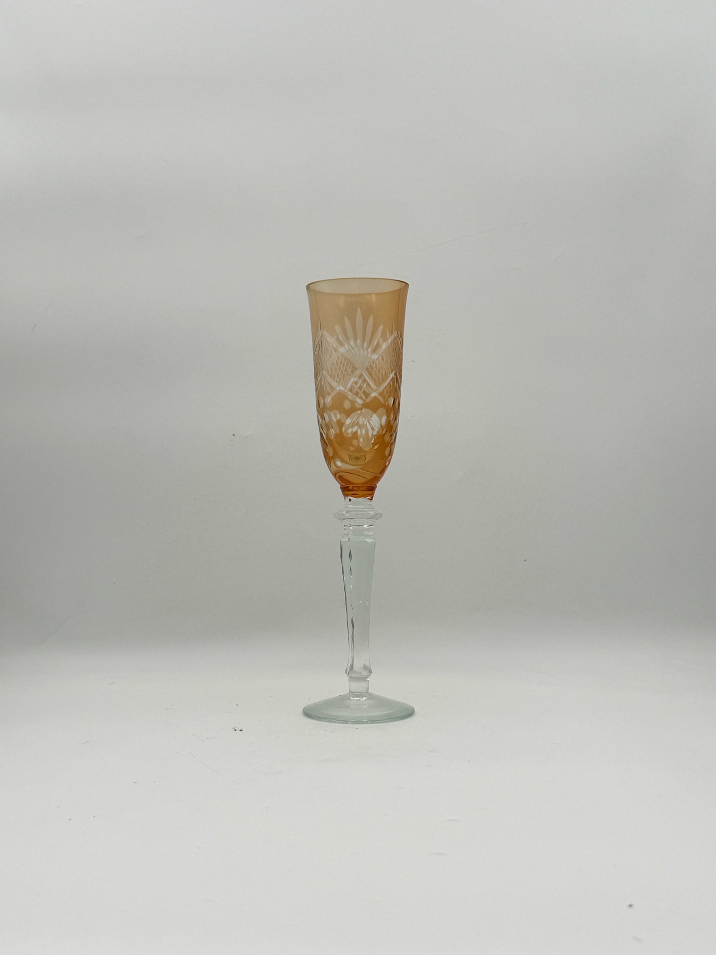 Antique Bohemian Multi-Color Cut To Clear Champagne Flutes- Set Of 8